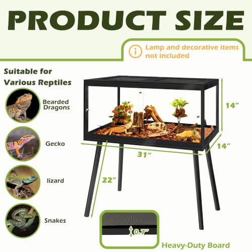 Bearded Dragon Tank with Legs (Black / 30Gallons, 31inch)