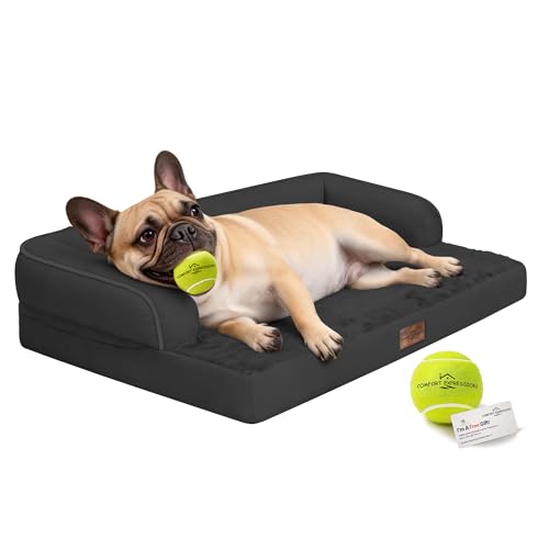 Washable Dog Bed with Bolster for Medium to Large Dogs (Black / 36"L x 27"W x 7.5"Th)