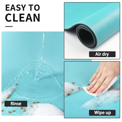 Dog Food Mat Absorbent Cat Mat for Food and Water (Paw Teal / 19"L x 12"W)