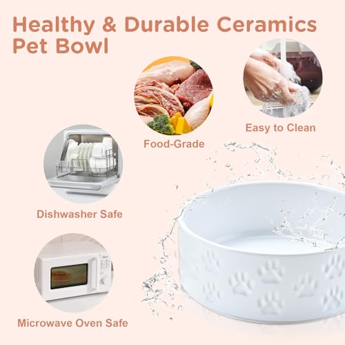 Elevated Dog Bowls Ceramic (7.3 in - 5.3 cups / Paw White)