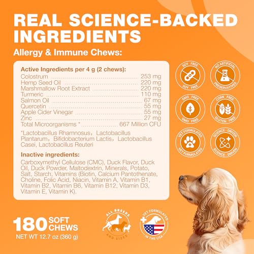 Dog Allergy Relief Chews for Itchy Skin (180 count / Allergy Support Chews)