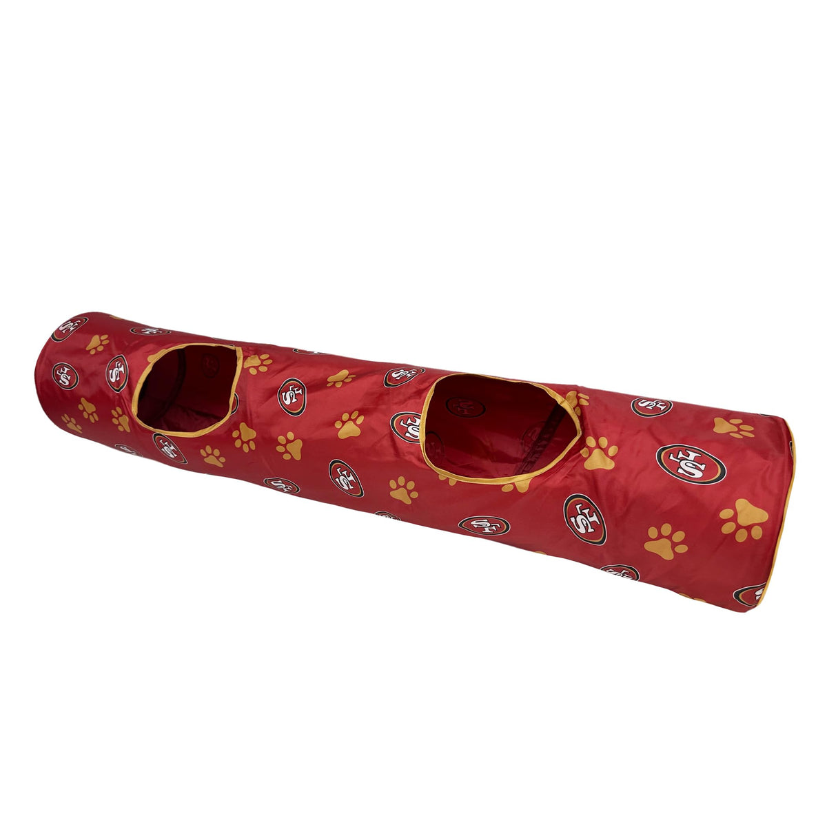 NFL San Francisco 49ers Cat Tunnel Tube Toy with Plush Football Catnip and Feathers Collapsible Tunnel for Cats to Play (San Francisco 49ers)