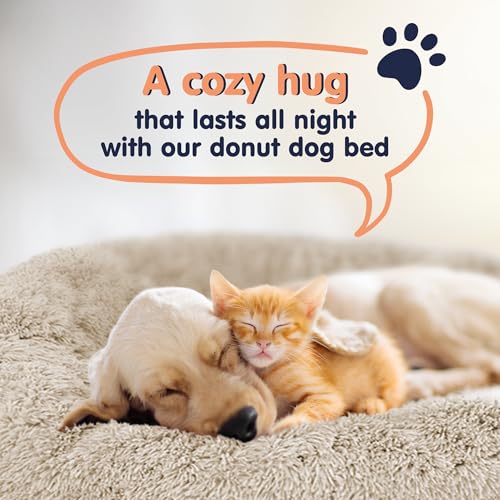 Calming Donut Dog Bed for Small Dogs (Ivory Beige / Large (36"L x 36"W x 10"Th))