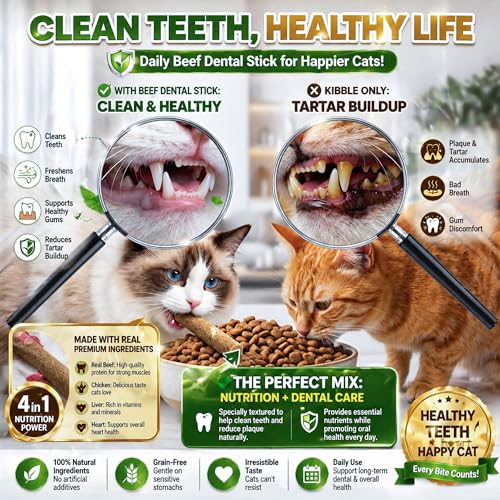 15pcs Freeze Dried Cat Chew Sticks Kitten Beef Treats for Teeth (Pro-17PACK)