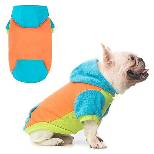 Fleece Dog Hoodie Sweatershirt with Pocket and Leash Hole (Large / Orange)