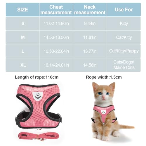 Pink Cat Harness and Leash Set (pink / M：(Neck:11.81" chest:14.56"-18.50"))