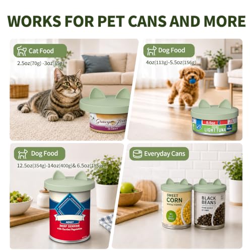 3-in-1 Dog Food Can Lids, Cat Food Can Covers, 2pcs, Sage Green (Light Green)