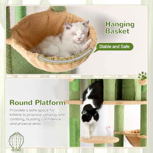 Cactus Cat Tree Tower for Multiple Adult Cats (82 inch / Green)