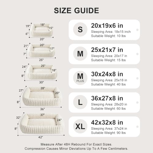 Dog Bed for Small Medium Dog (Cream / M (25"x21"x7"))
