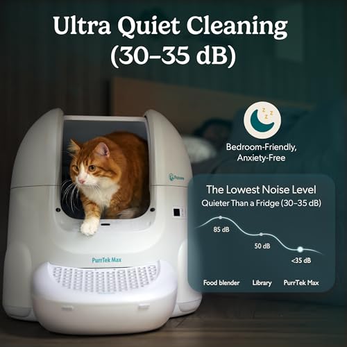 PurrTek Max Self Cleaning Litter Box for Multiple Cats Automatic Cat Litter Box XL 65L 5 Safety Sensors Ultra Quiet 30