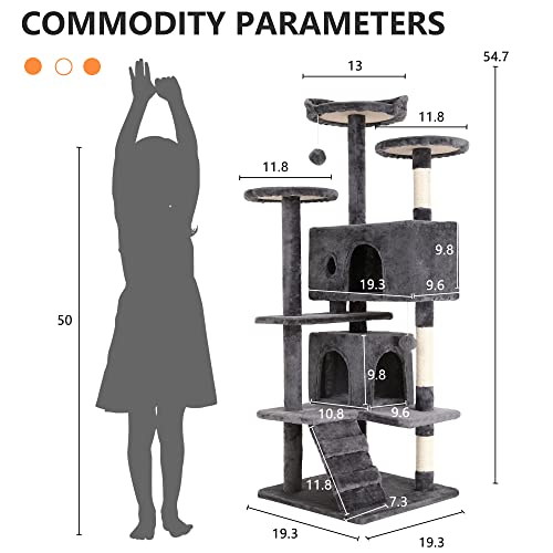54" Cat Tree Tower (54in / Light Gray)