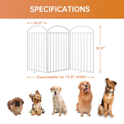 3 Panles Full Matel Freestanding Dog Gates (【3 Panels】72"W*36H" / White)