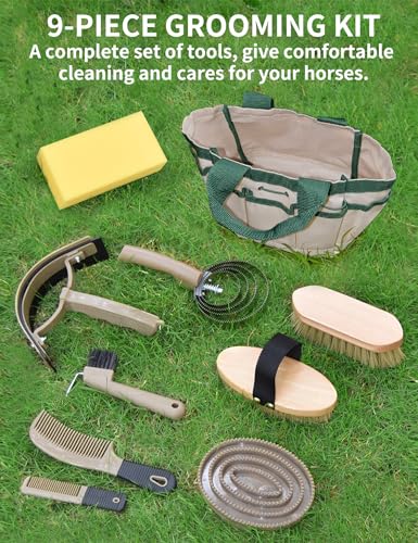 Professional 10 Pieces Horse Grooming Kit with Tote Bag
