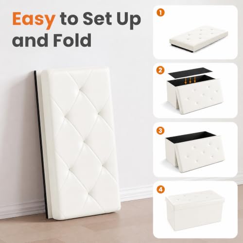 30 Inch Storage Ottoman Bench (Beige / 15.2"D x 30"W x 15.2"H)