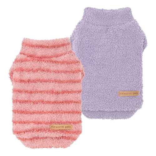 2 Pack Striped Fleece Dog Sweater (Medium / Pink-Lavender)