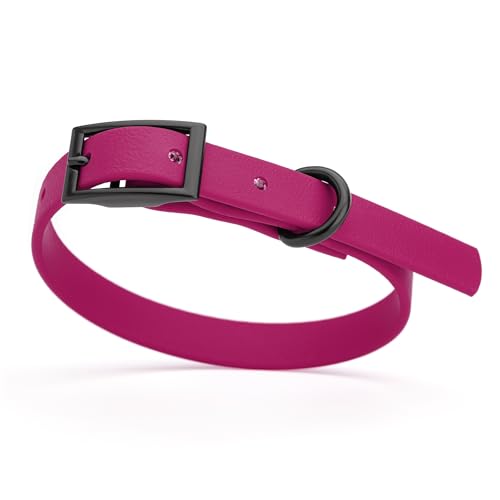 Biothane Waterproof Dog Collar Strong Coated Nylon Webbing with Black Hardware Odor (W1/2" x L9-12" / Magenta Pink)