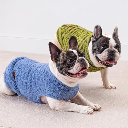 2 Pack Striped Fleece Dog Sweater (XX-Large / Sky Blue-Olive Green)