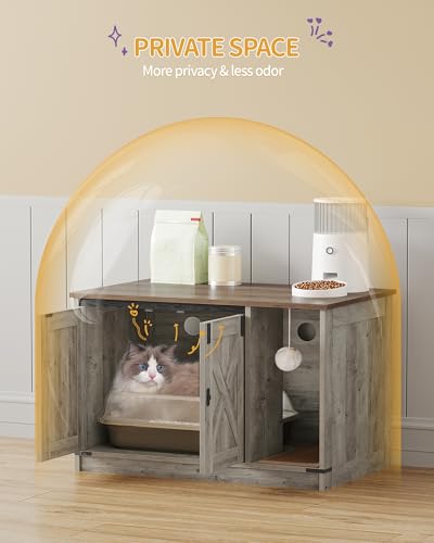 Cat Litter Box Enclosure (31.5"L x 19.7"W x 20.9"H / Light Ivory and Brown)