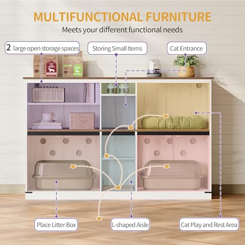 Double cat Litter Box Enclosure (Rustic Brown and White)