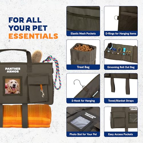 Dog Travel Bag Hanging Dog Organizer & Pet Storage Tote Bag for Supplies (Green)