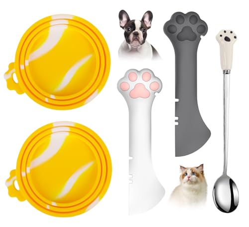 5 PCS Pet Food Can Lids and Spoons Set (Yellow)