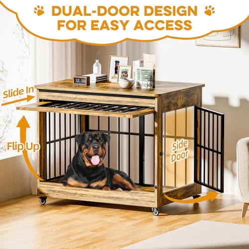 46" Large Dog Crate Furniture (Rustic Brown / 46.0"L x 28.4"W x 36.6"H)