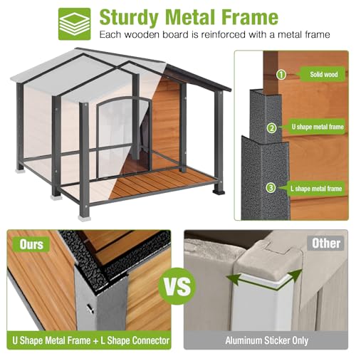 Large Insulated Dog House Outdoor Weatherproof with Iron Frame (41.6"L Insulated Brown)