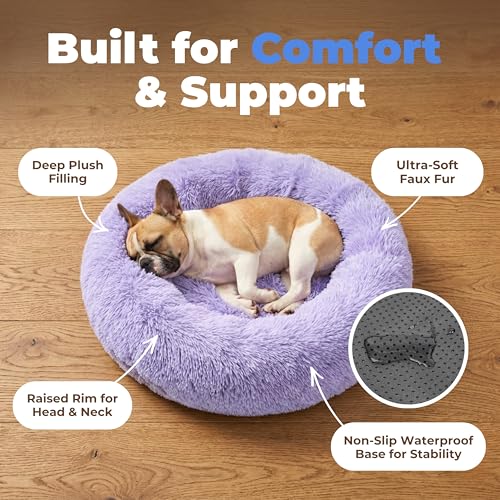 Round Calming Dog Bed for Small (Lavender / 24" x 24" x 7")