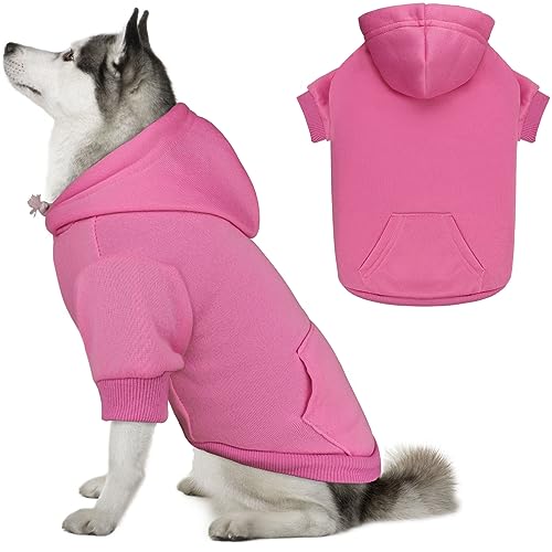 Dog Hoodie Dog Sweaters for Large Dogs Sweater Solid Soft Brushed Fleece Pet Clothes Pet Hoodie Sweatshirt with Pocket (XX-Large / Pink)