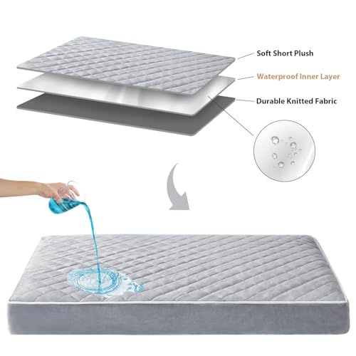 Orthopedic Waterproof Large Dog Bed for Crate Cozy Sleep (Light Grey / 35"L x 22"W x 3"Th)