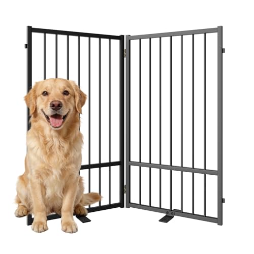 Full Metal Freestanding Dog Gate with Door (【2 Panels】40"W*36H" / Black)