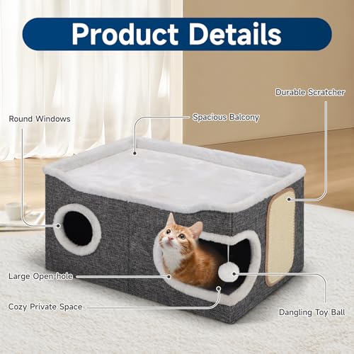 Extra Large Cat House Bed for Multi Cats with Scratch Pad Grey (Grey / Extra Large)