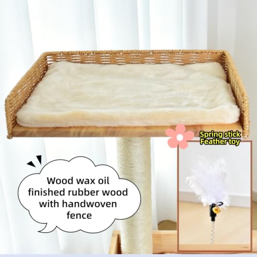 Modern Natural Real Wood Large Cat Tree with Extra Large Platform Perch for Indoor Cats Maine Coon (F)