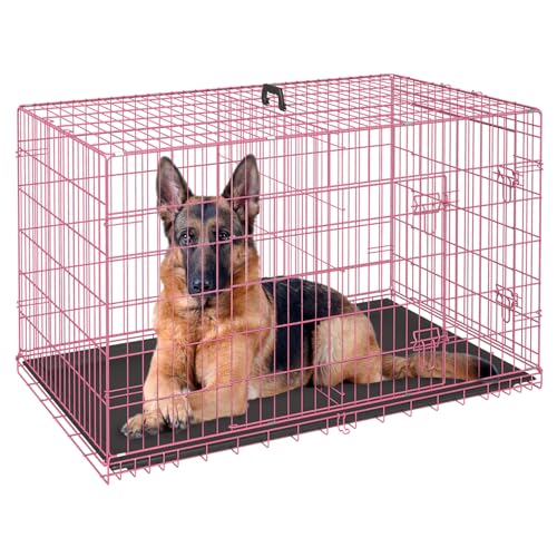 48" Foldable Metal Dog Crate (Pink)