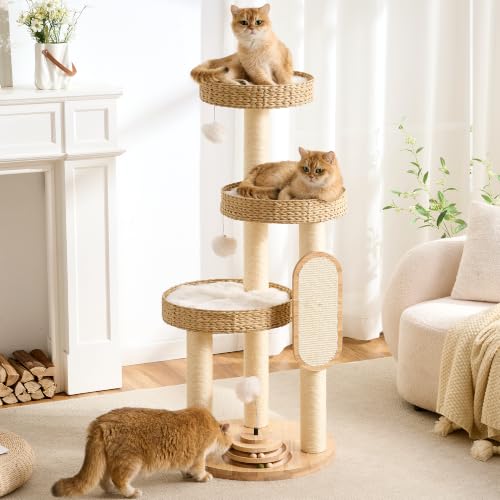 Wood Modern Cat Tree for Large Cat (47 Inch-Turntable Toy)