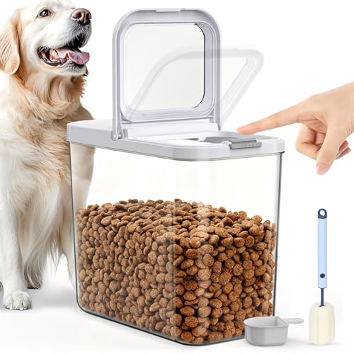 12 Lbs Airtight Dog Cat Food Storage Container and Dog Treat Containers BPA (Milky White 12L-A)