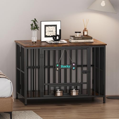 31" Dog Crate Furniture Foldable (Rustic Brown / 31.5"L x 23.6"W x 26.6"H)