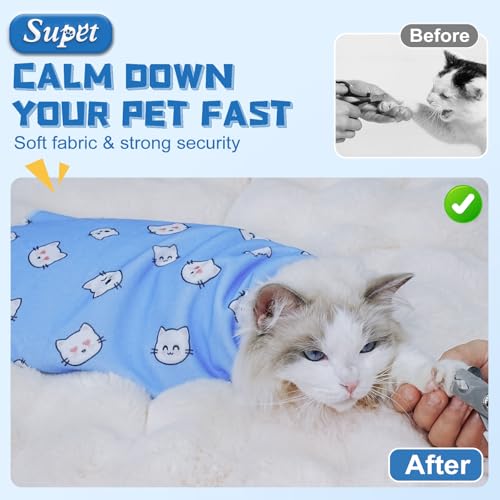 Cat Grooming Wrap for Nail Trimming (M-21.6in ( Weight:＜ 6lbs ) / BlueCat)