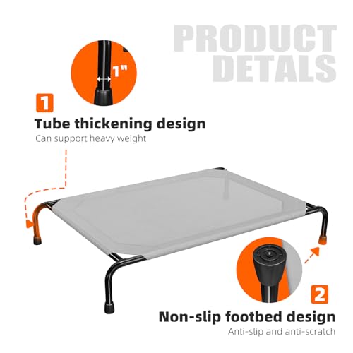 Raised Dog Bed for Large Dogs (47.75"L x 30.5"W x 8"Th / Grey)