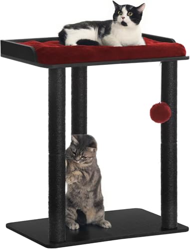 Modern Cat Tree for Large Cats (Black&Red / 22"L x 15.7"W x 26.7"H)