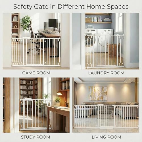 71.5 76.4 Inch Baby Gates Extra Wide Pet Dog Gates Indoor for Wide Openings (White / 71.5"-76.3"/182-194CM)