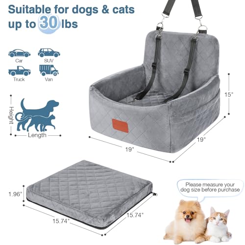 Dog Car Seat for Small Dogs Under 30lbs (Grey / Small)
