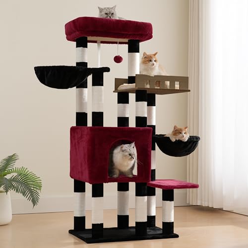 Sturdy Cat Tree Tower for Large Cats (52 inches / Black and red)