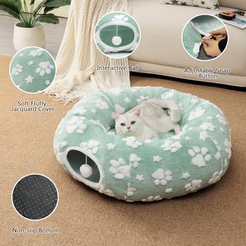 Cute Round Cat Tunnel for Indoor Cats (Green Paw / Round)