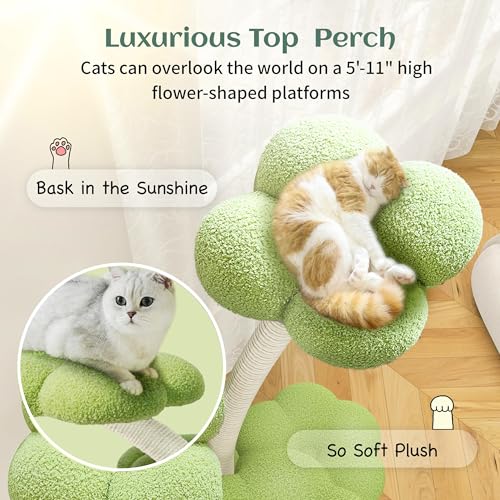 71" Flower Cat Tree (Green-5 Tiers)