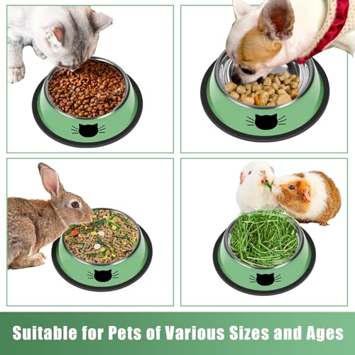 2 Pcs Non Slip Stainless Steel Small Cat Food Bowls (Green / 7 oz)