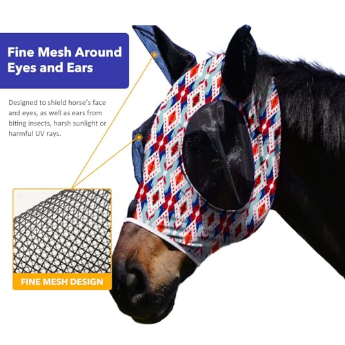 Super Comfort Stretchy Fly Mask Large Eye Space with UV Protection Soft on Skin with Breathability Tribal Abstract M Cob (Cob (Medium) / Tribal Abstract)