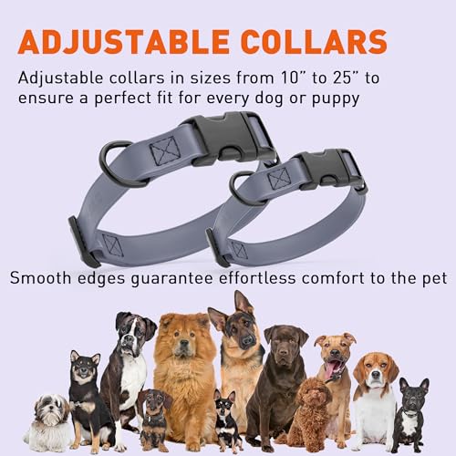 Biothane Waterproof Dog Collar with Quick Release Buckle Strong Coated Nylon Webbing with Odor (5/8"W by 10-14"L / Battleship Gray)