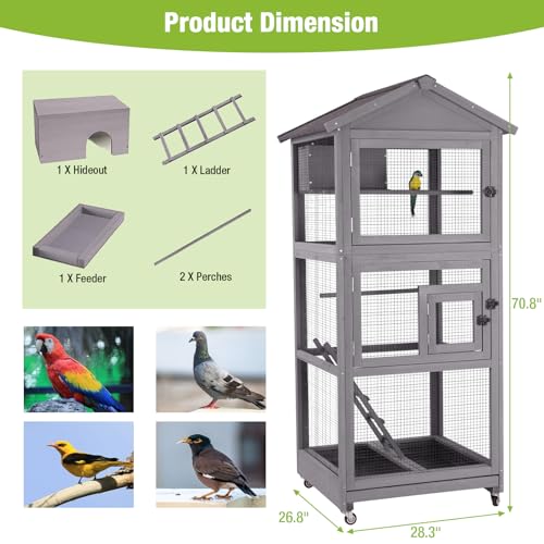 Large Bird Cage Outdoor Wooden Aviary Indoor on Wheels