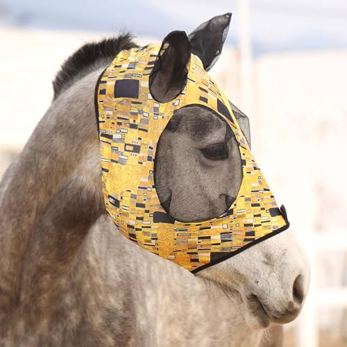 Super Comfort Stretchy Fly Mask Large Eye Space with UV Protection Soft on Skin with Breathability Golden Shape L (Large / Golden Shape)